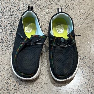 Hey Dude Kids Black Moccasins with Colorful Stitching